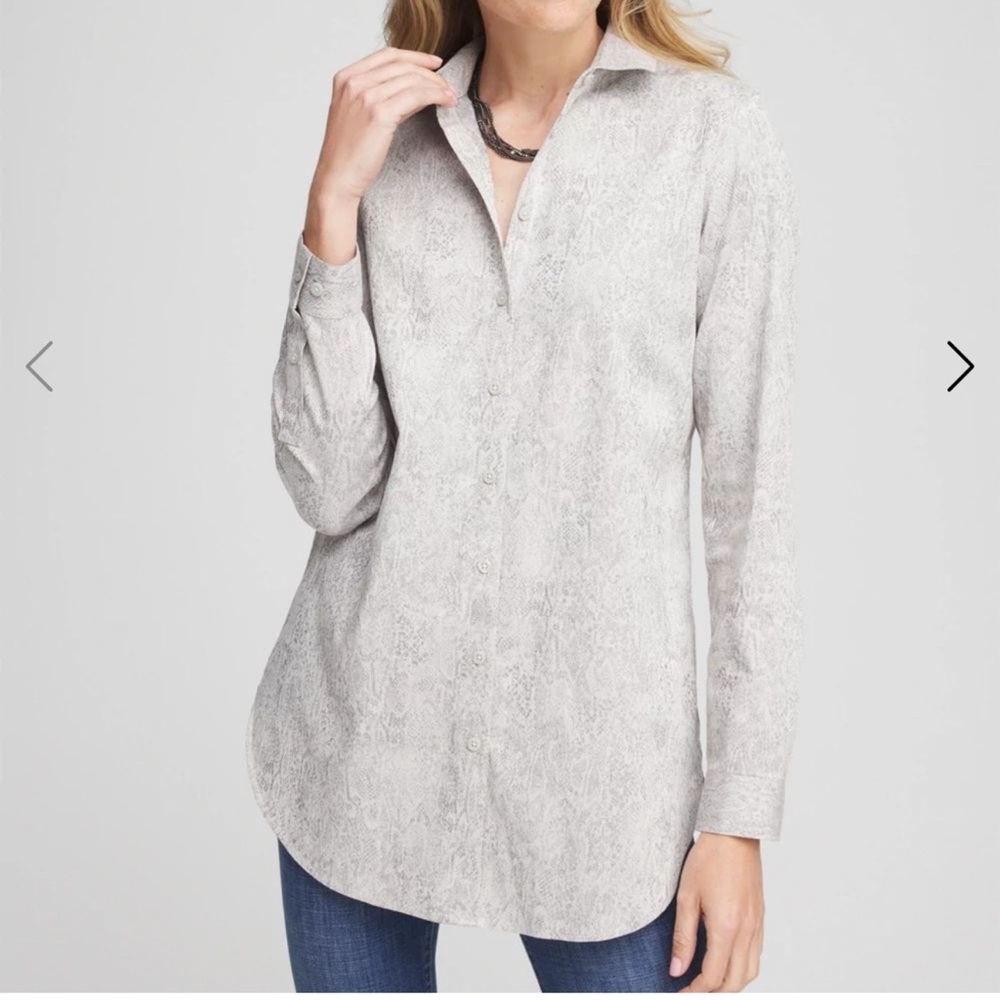 Chicos no iron jacquard python print tunic shirt sz 2